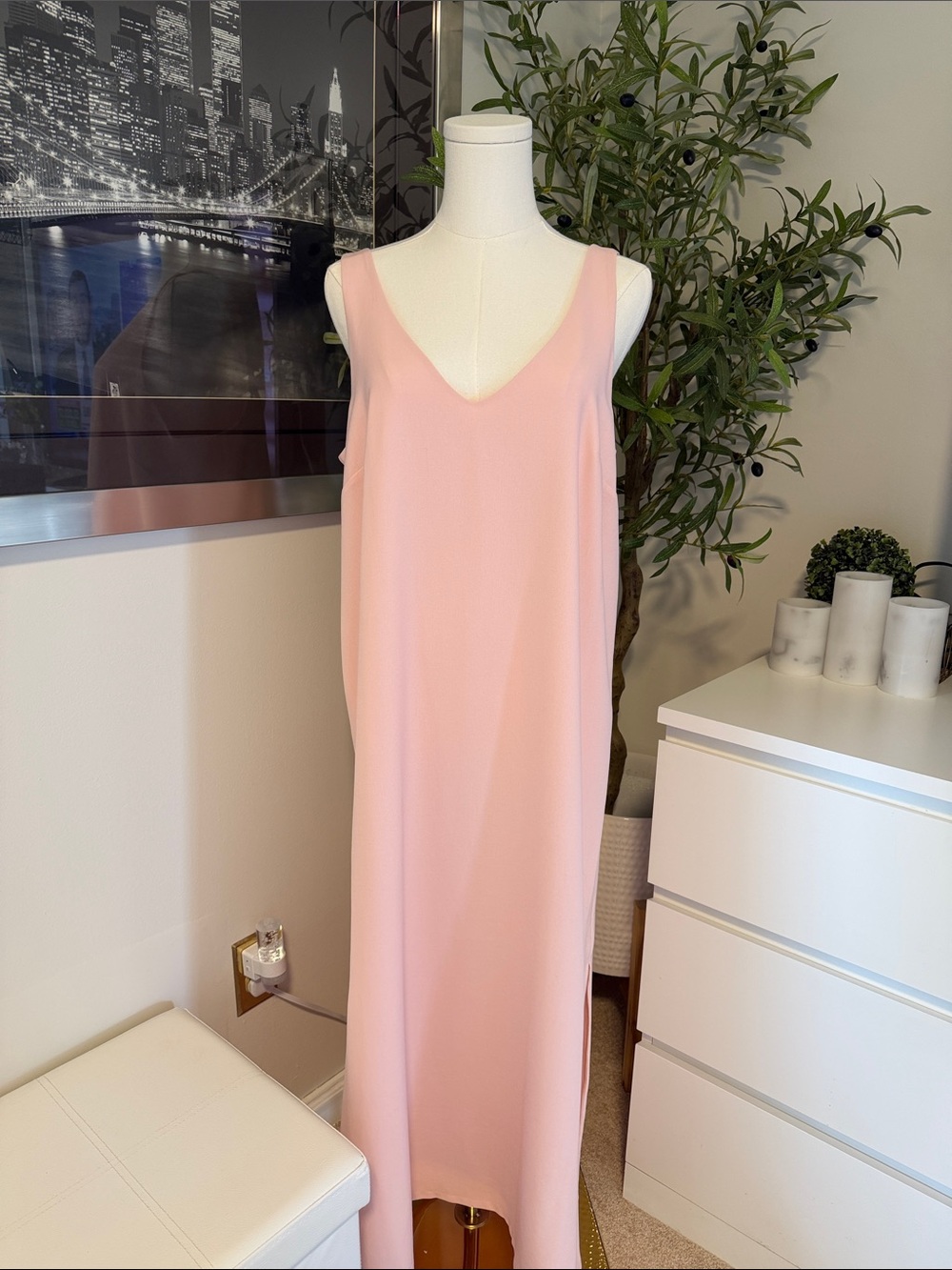 Blush Pink Sleeveless Ankle Length Maxi Dress Size Large Built In Slip